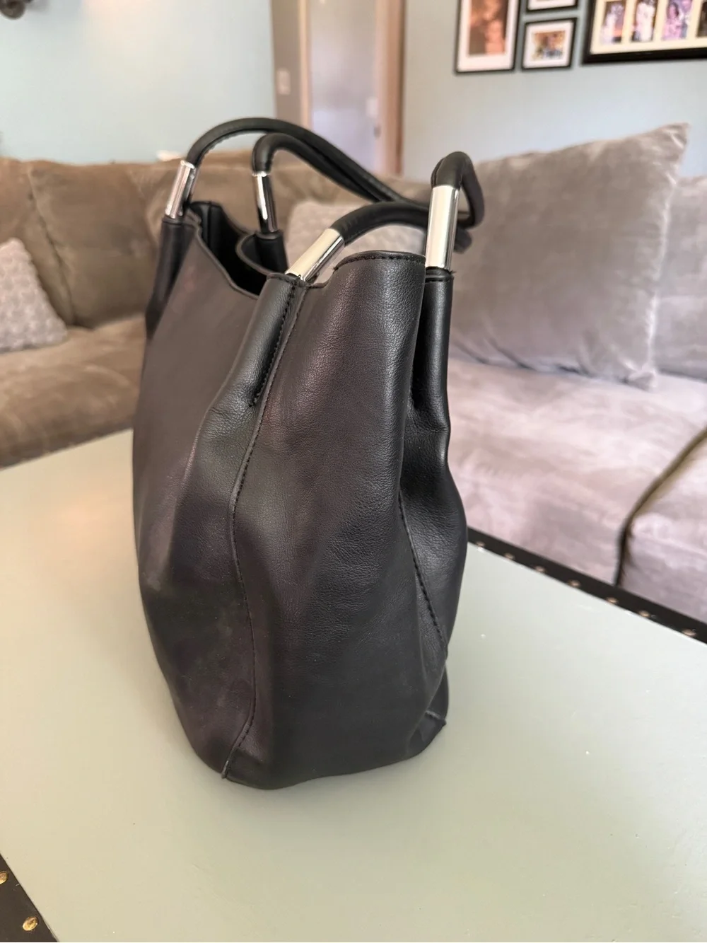 Alfani Black Faux Leather Tote with Silver Accents